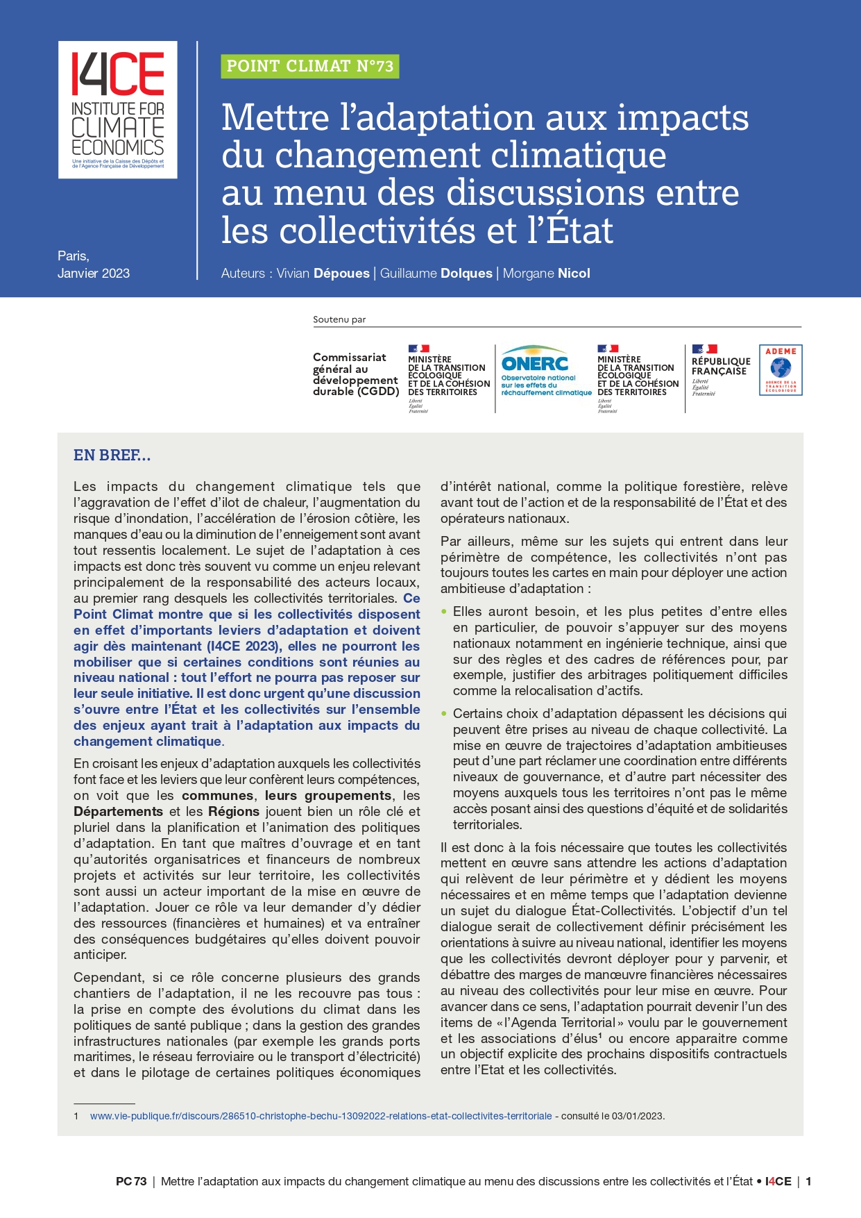 Mettre l’adaptation aux impacts du changement climatique au menu des discussions entre les collectivités et l’État